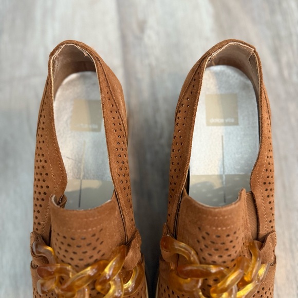Dolce Vita Jhenee Brown Suede Perforated Women's Platform Loafers - Picture 4 of 9